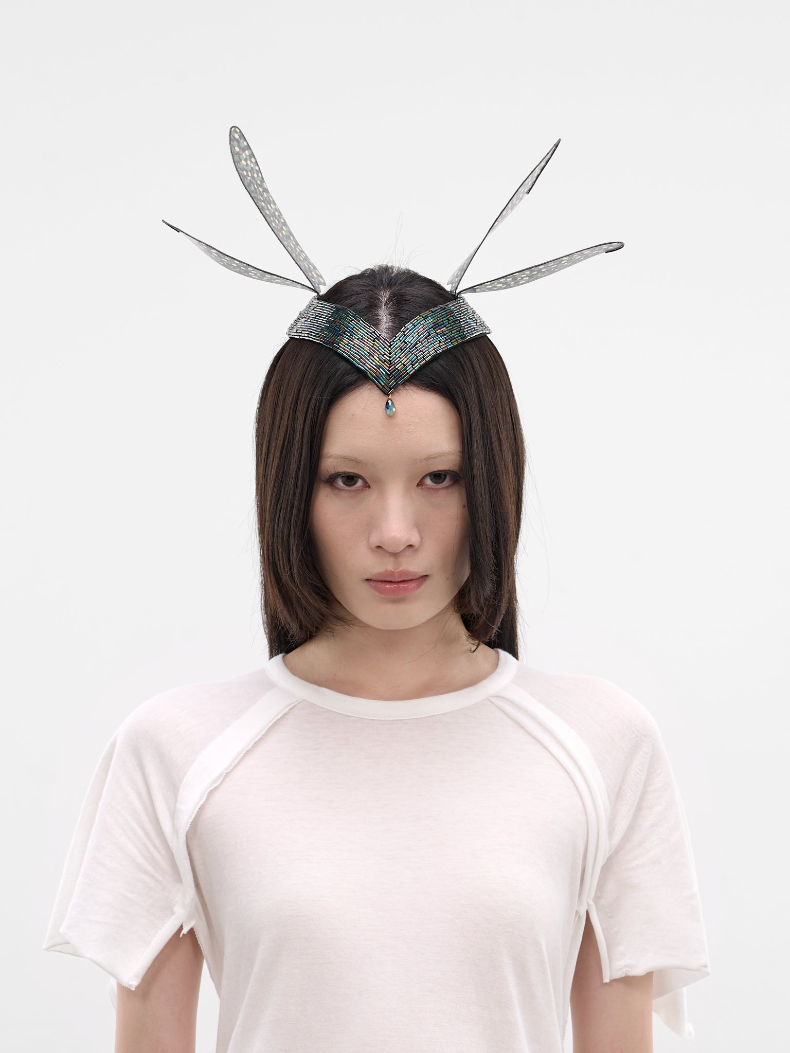 Emerald Beaded Dragonfly Headdress (14-MARCHESA-CASATI-EMERALD)