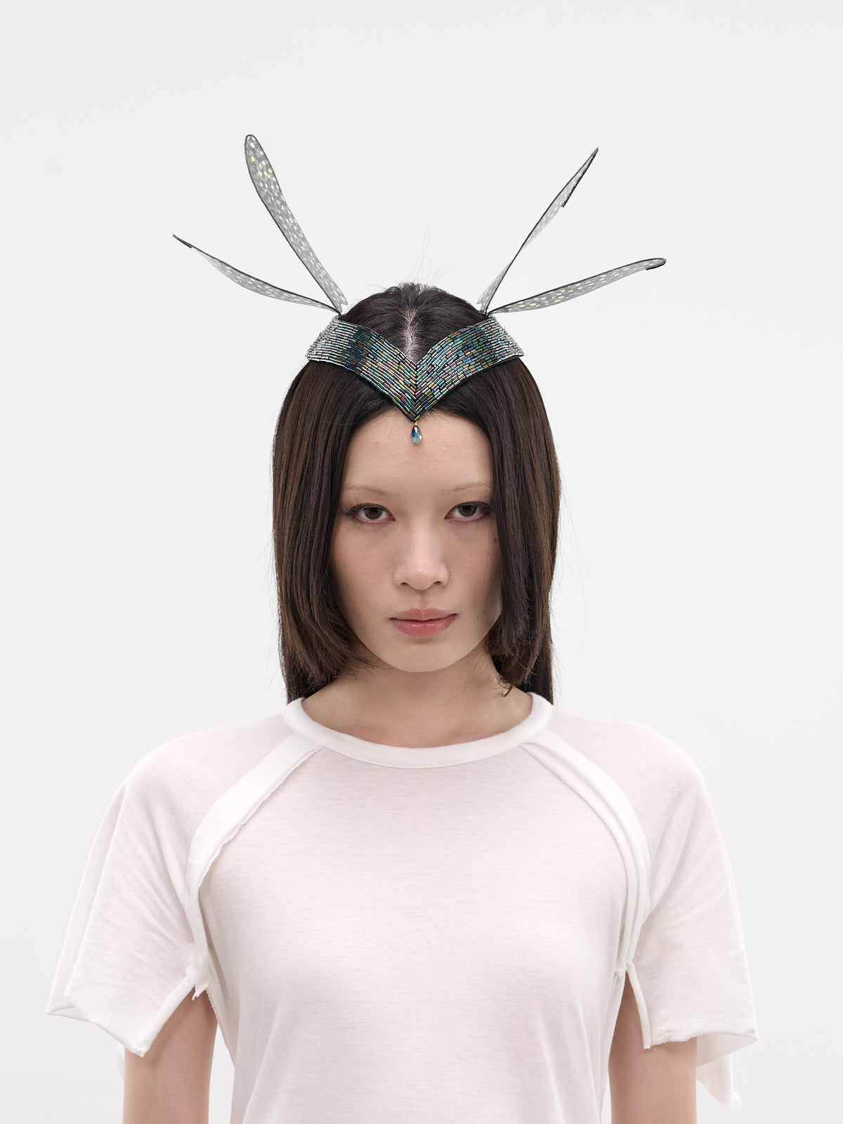 Emerald Beaded Dragonfly Headdress (14-MARCHESA-CASATI-EMERALD)