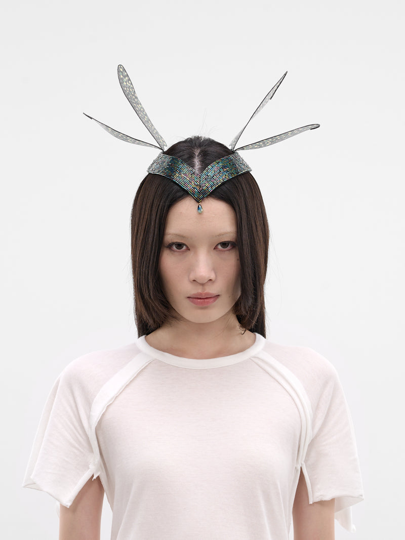 Emerald Beaded Dragonfly Headdress (14-MARCHESA-CASATI-EMERALD)