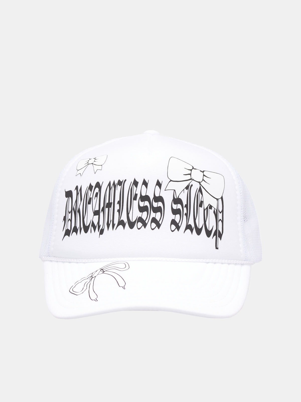 Dreamless Trucker Hat (142-BLACK-FONT-WHITE-BOWS)