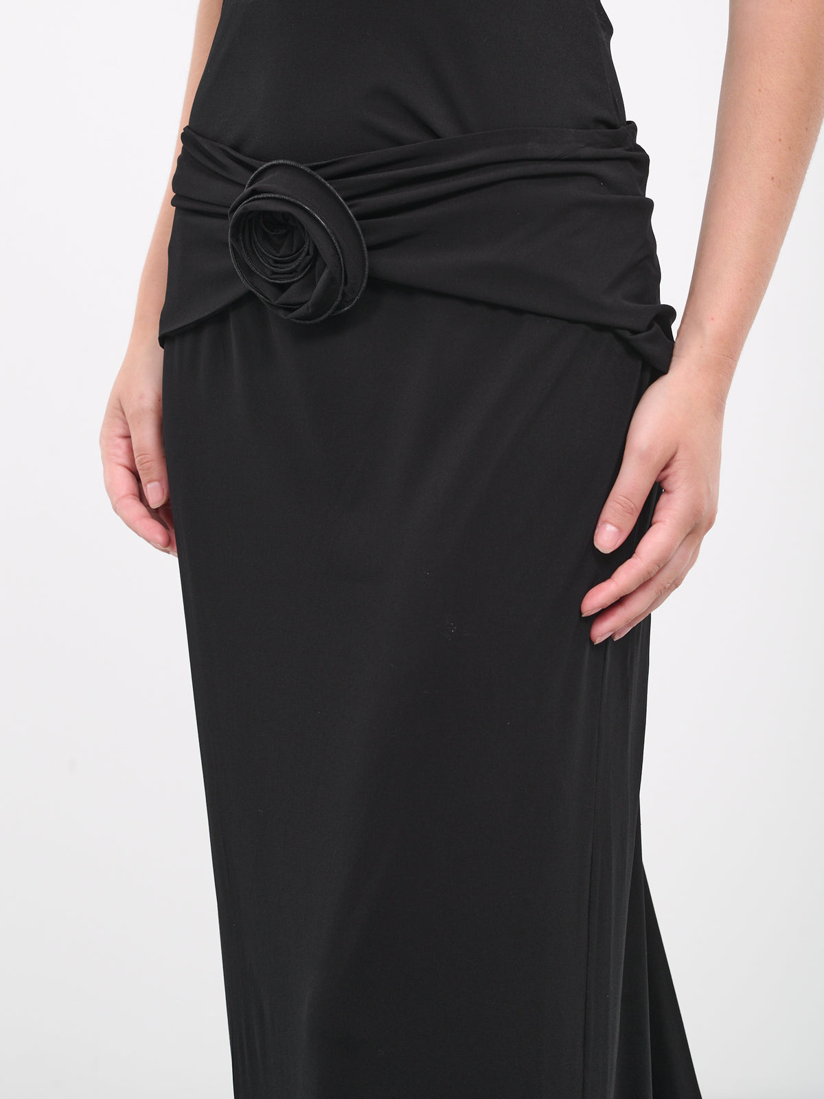Flower Embellished Maxi Skirt (142923-BLACK)