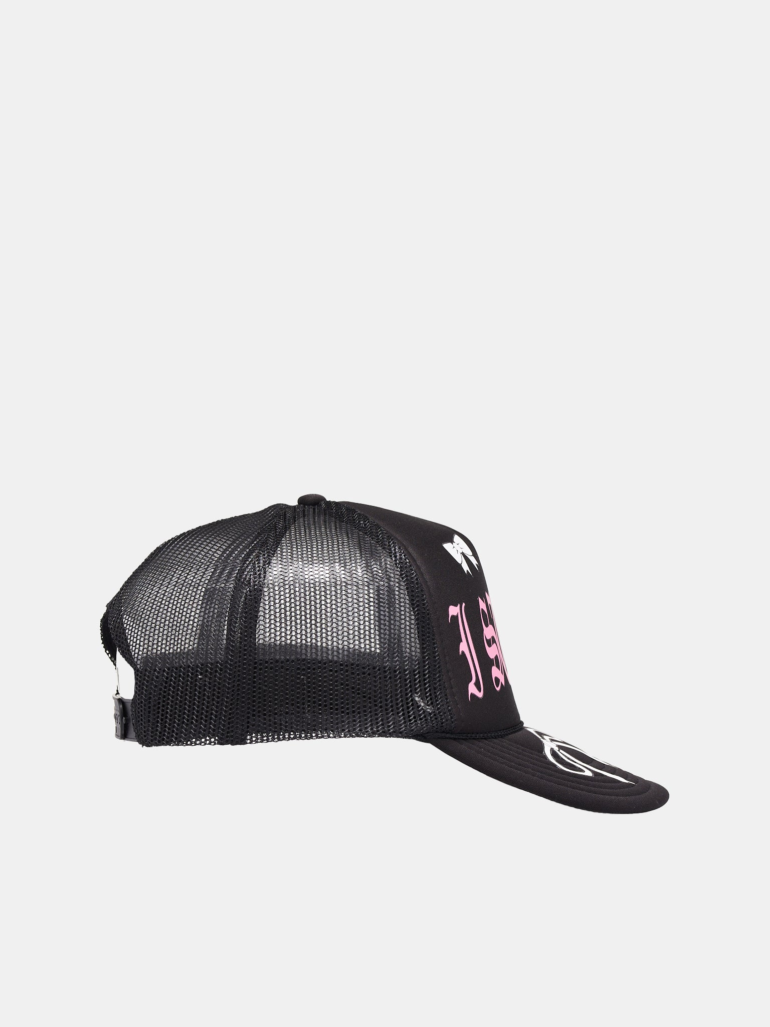 Suffer Trucker Hat (149-BLACK-PINK-FONT-WHITE-BOWS)