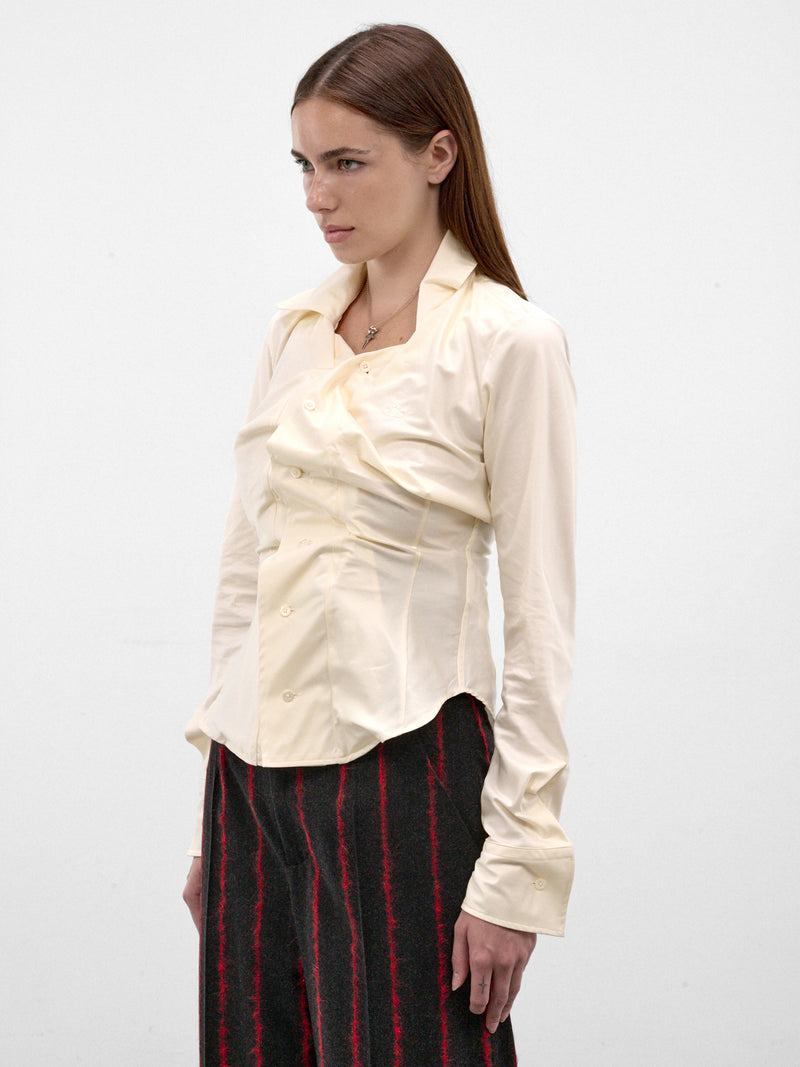 Asymmetric Ruched Long Sleeve Shirt (1501000C-W01JP-STONE)
