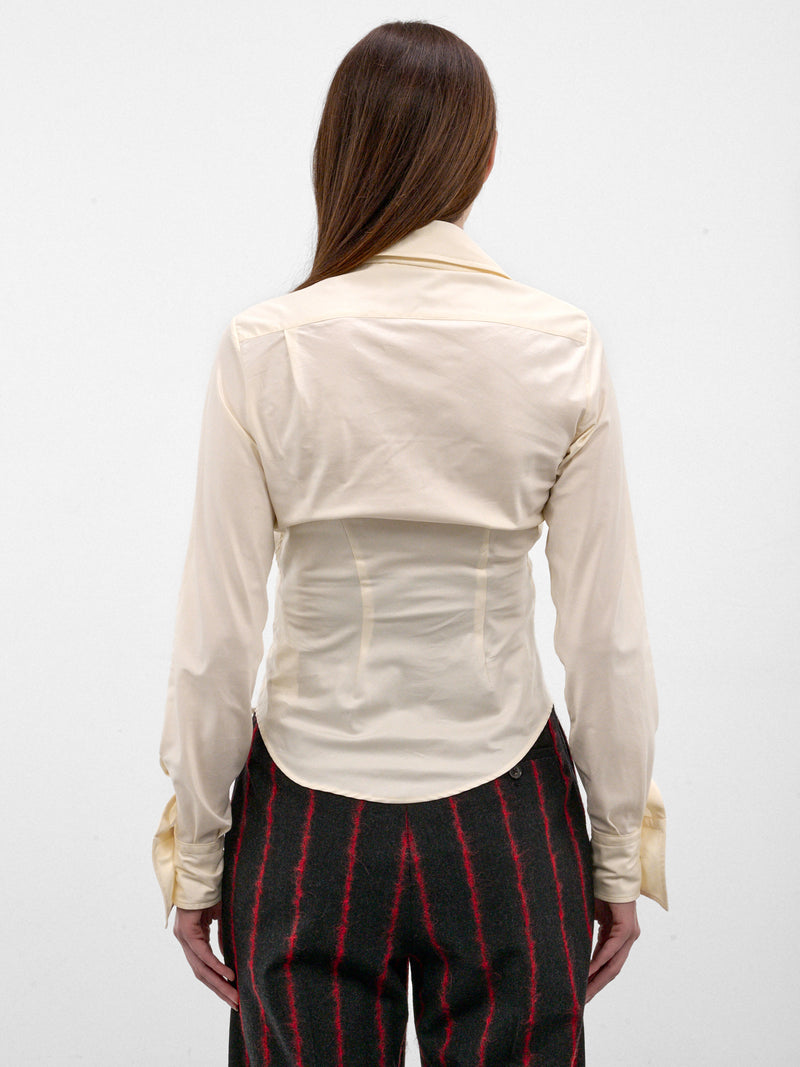 Asymmetric Ruched Long Sleeve Shirt (1501000C-W01JP-STONE)