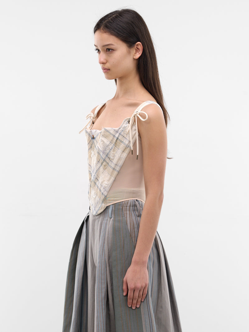 Ecru Linen Tartan Corset (15030047-W01EG-ECRU)