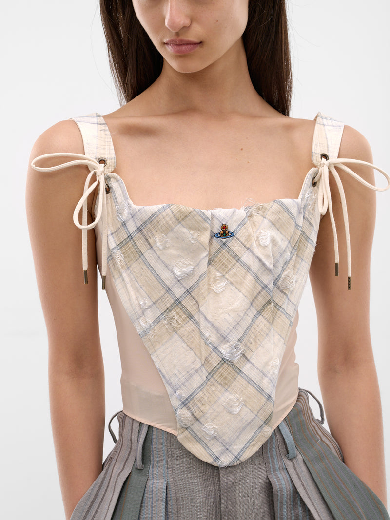 Ecru Linen Tartan Corset (15030047-W01EG-ECRU)