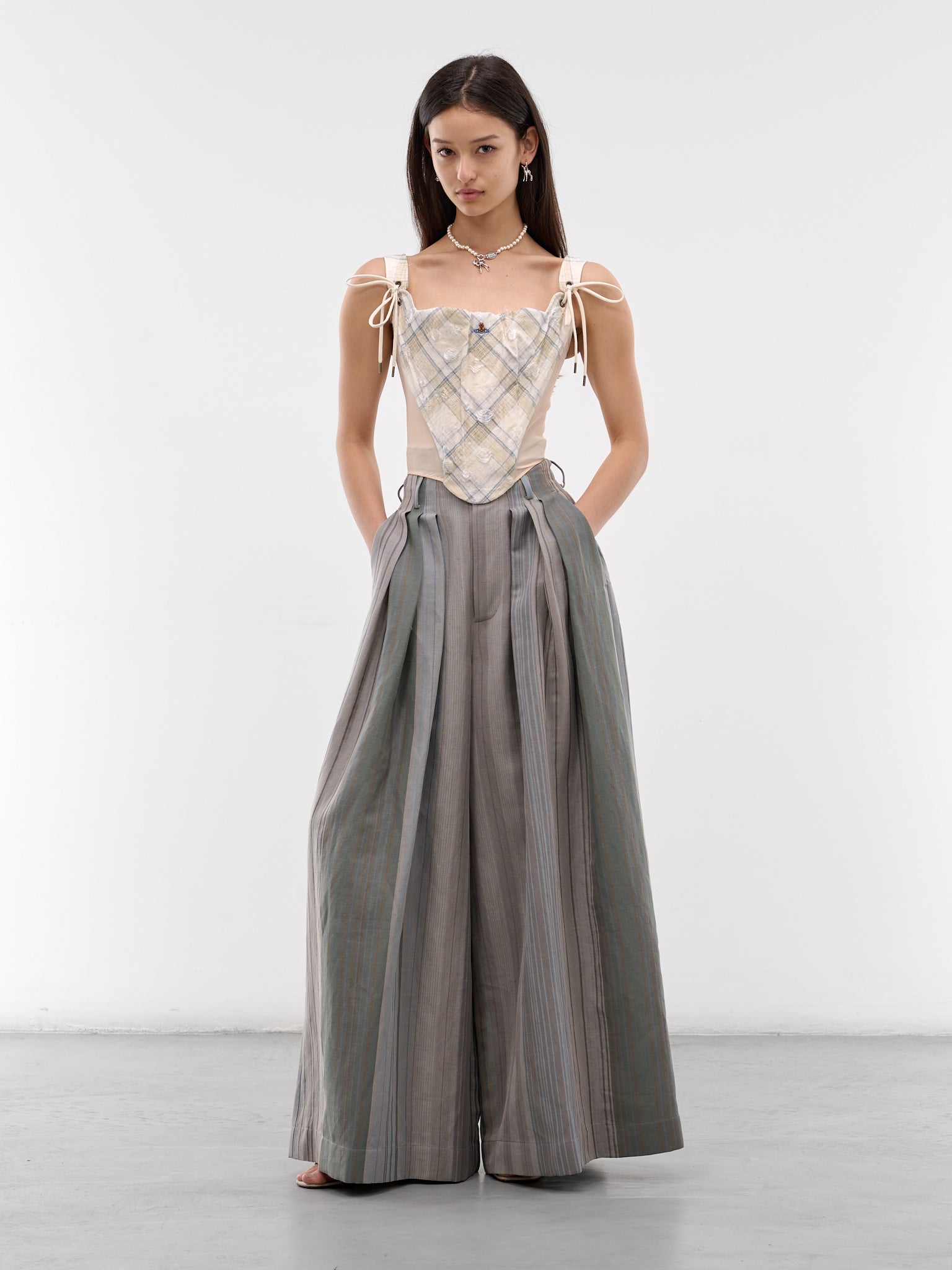 Gray Linen-Wool Bag Trousers (1F01001F-W01EO-SAGE-CAMEL)