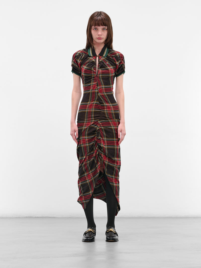 Red Tartan Pulling Maxi Dress (1601004S-J009T-N204-RED-GREEN)