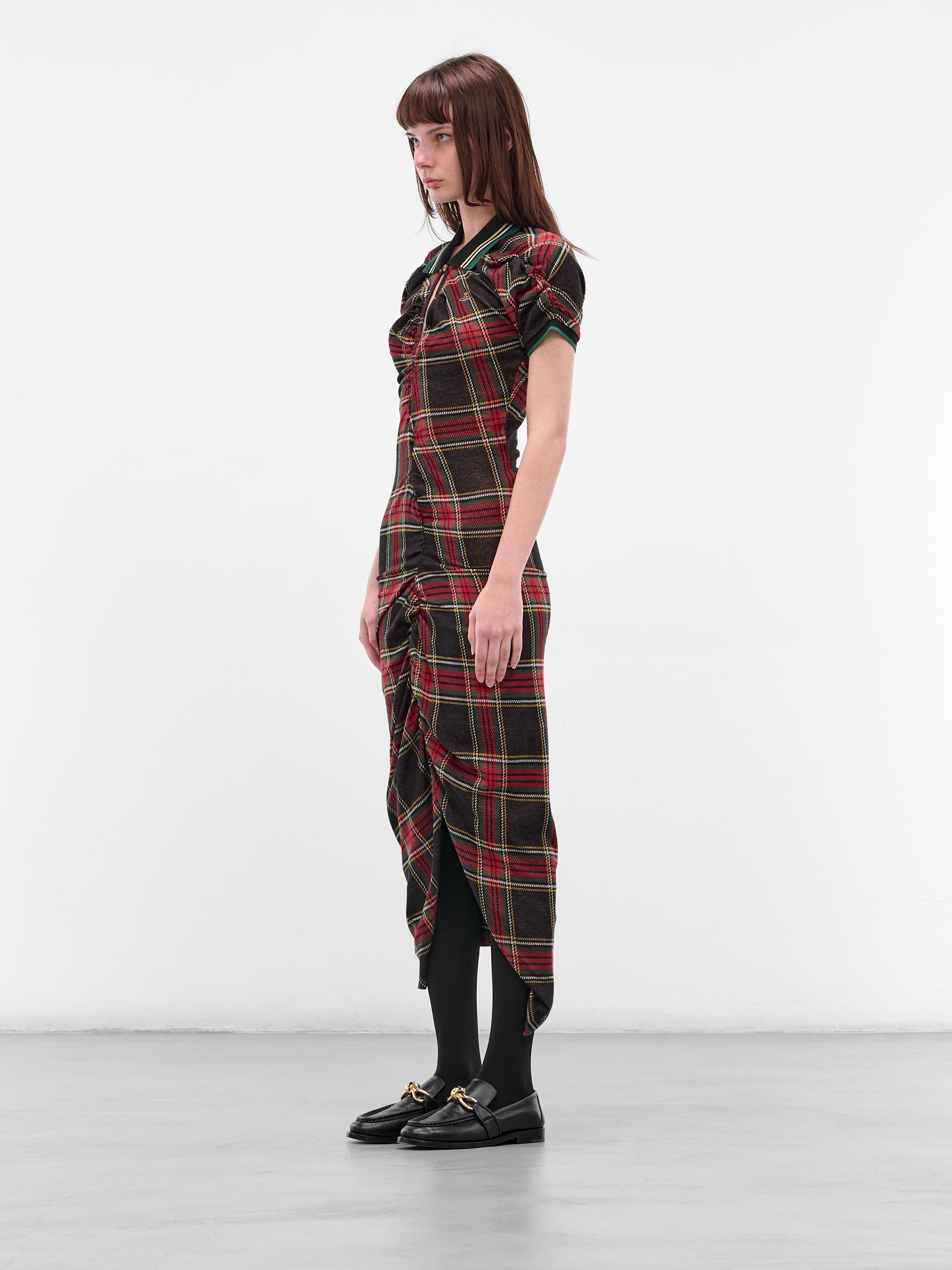 Red Tartan Pulling Maxi Dress (1601004S-J009T-N204-RED-GREEN)