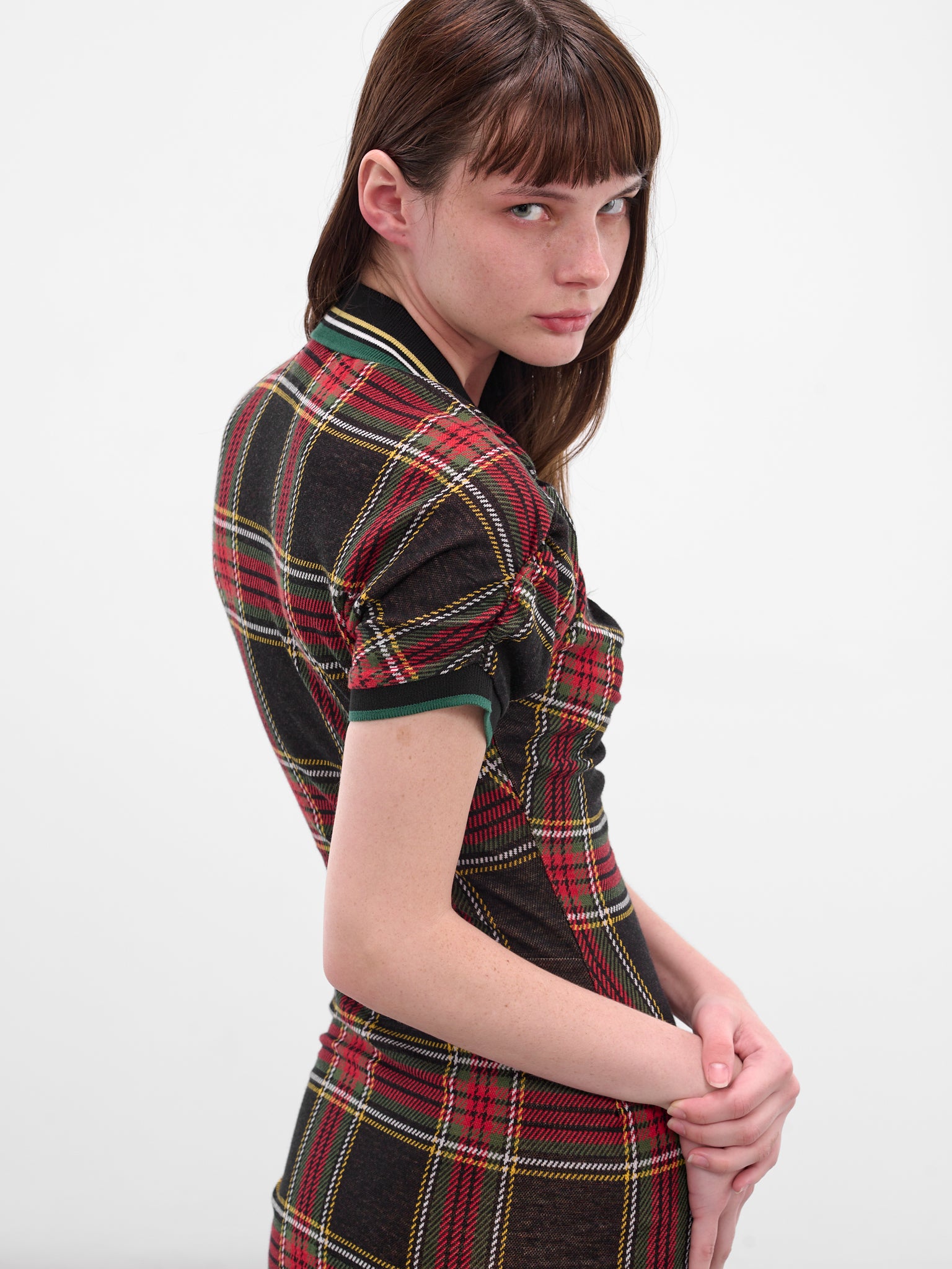 Red Tartan Pulling Maxi Dress (1601004S-J009T-N204-RED-GREEN)