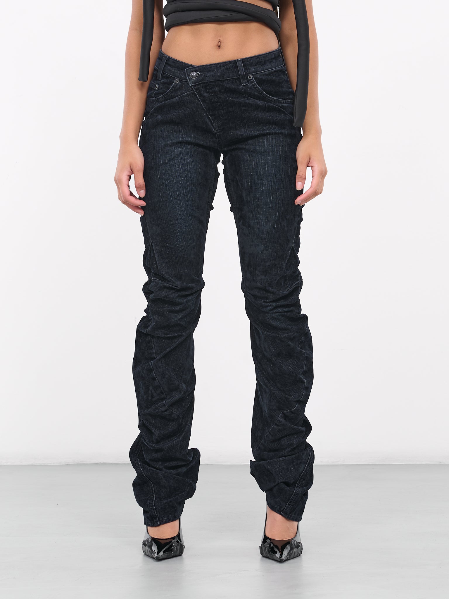 Drape Velvet Denim Jeans (1701712-MDNBLU)