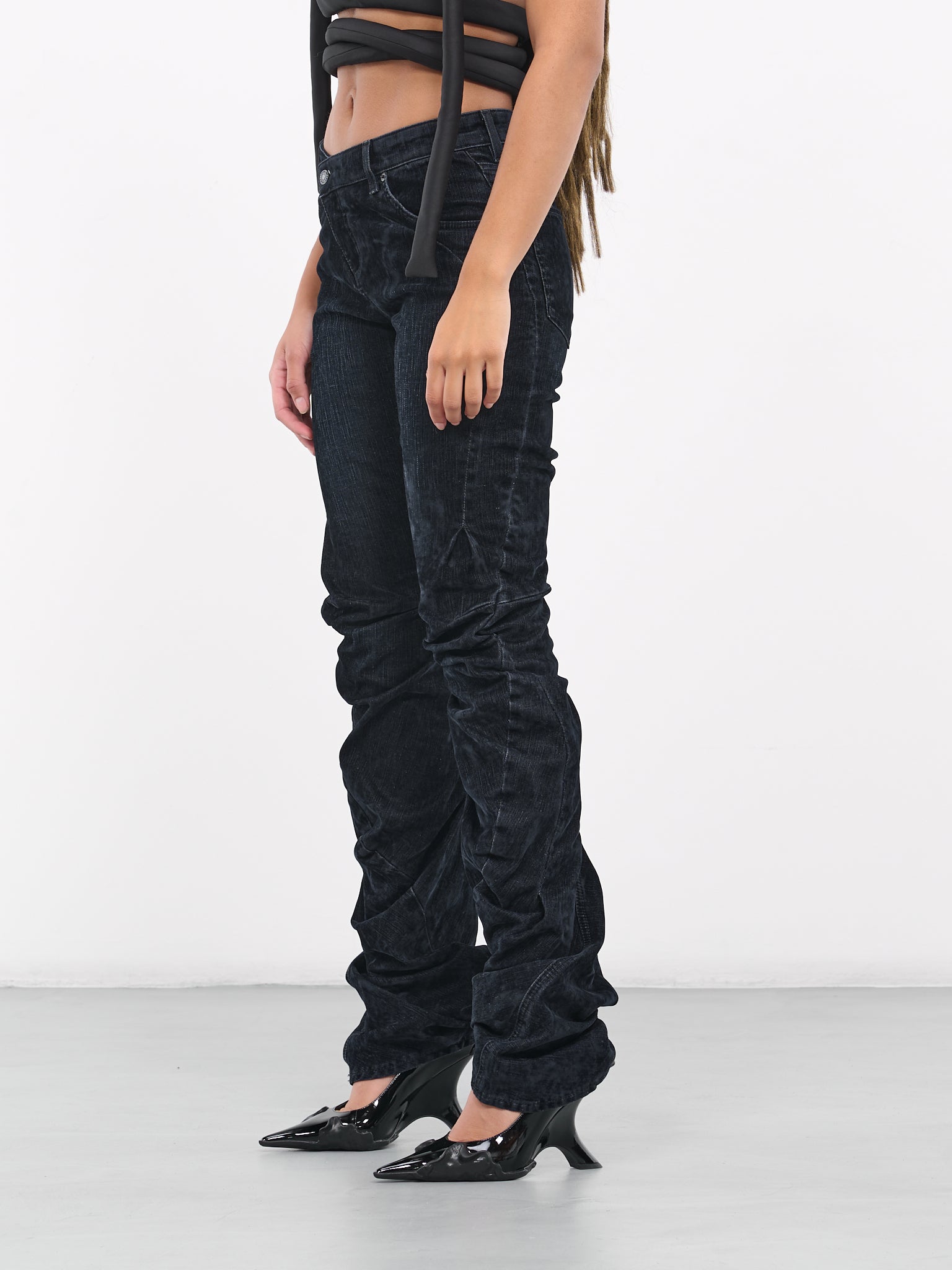 Drape Velvet Denim Jeans (1701712-MDNBLU)