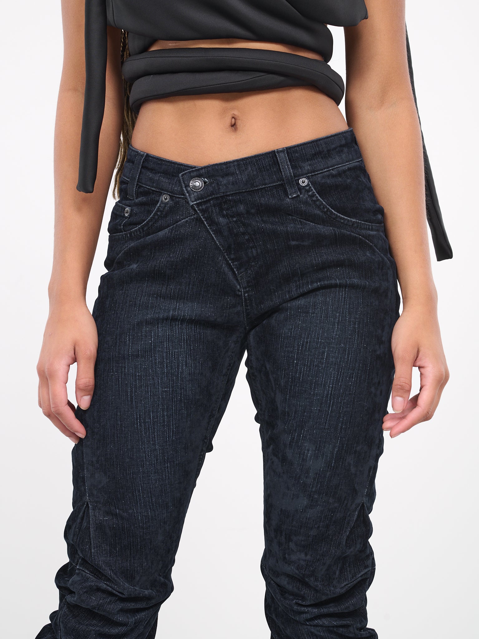 Drape Velvet Denim Jeans (1701712-MDNBLU)