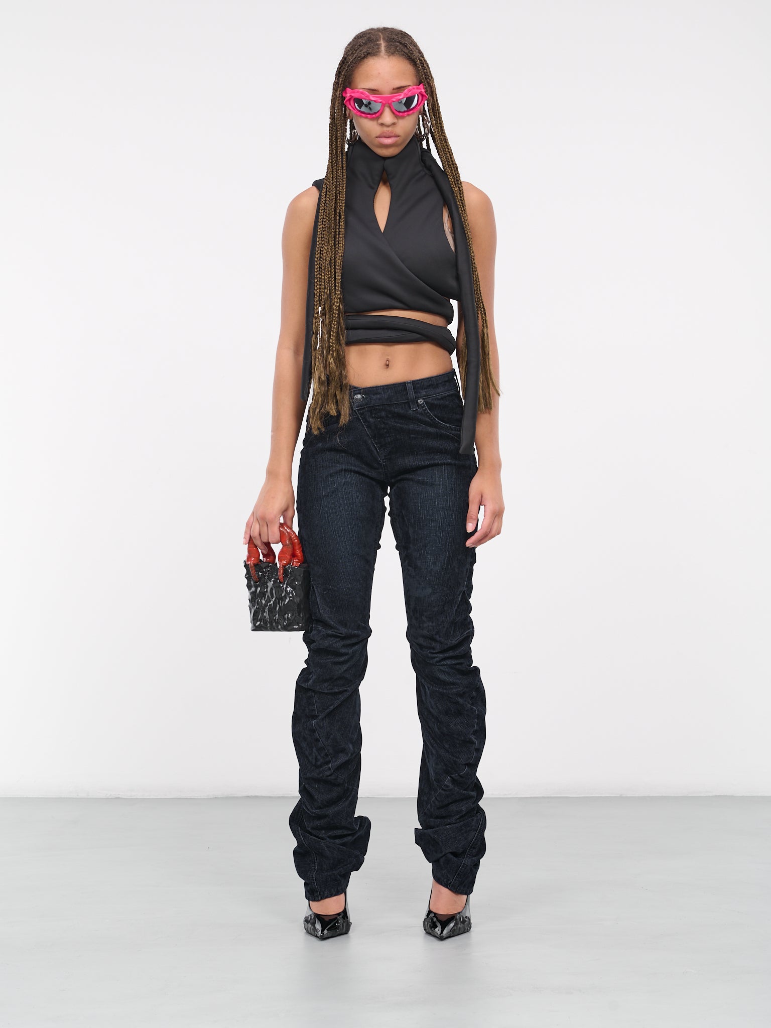 Drape Velvet Denim Jeans (1701712-MDNBLU)