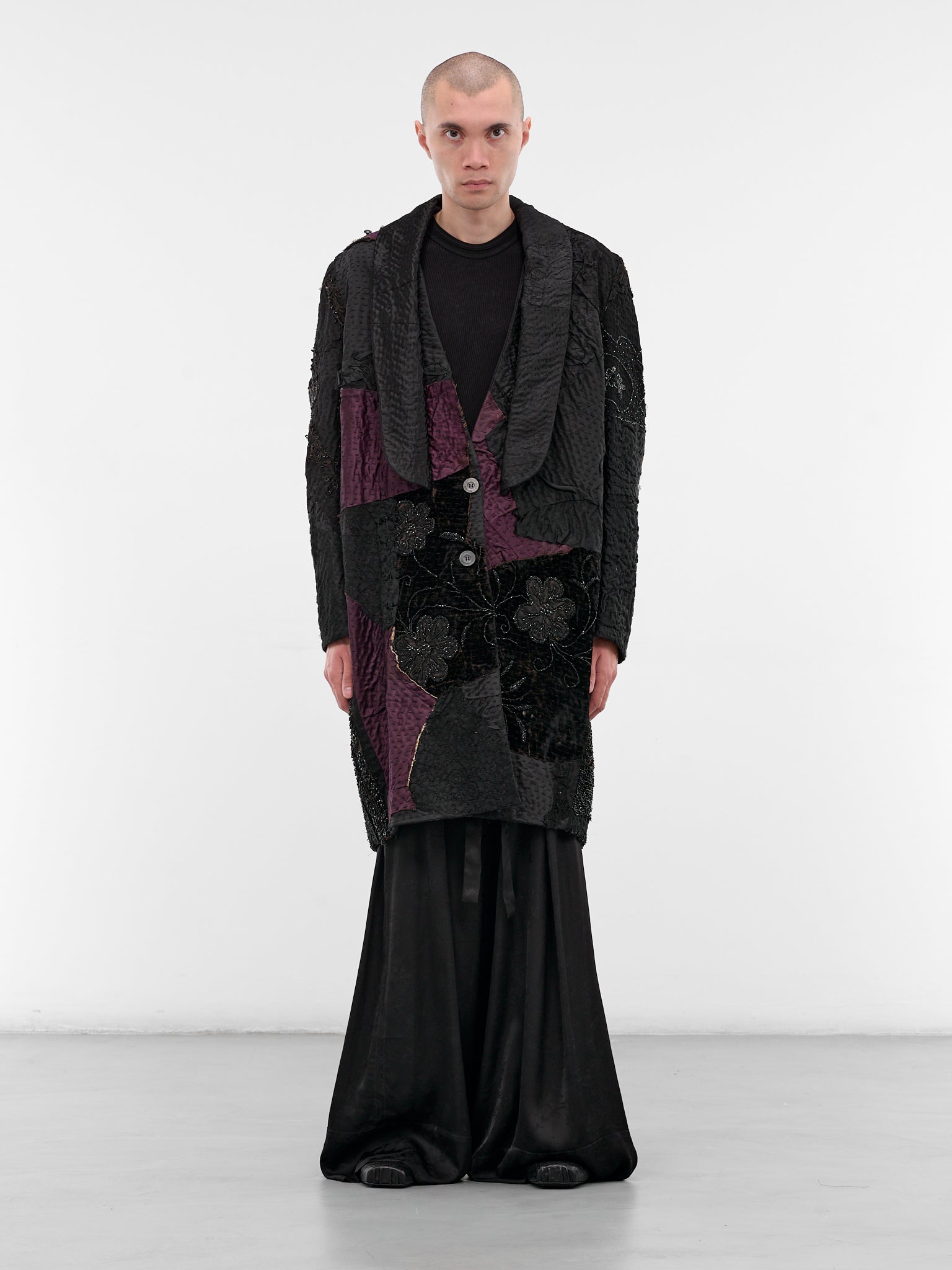 Black Patchwork Silk Finito Coat (170181-DARK)