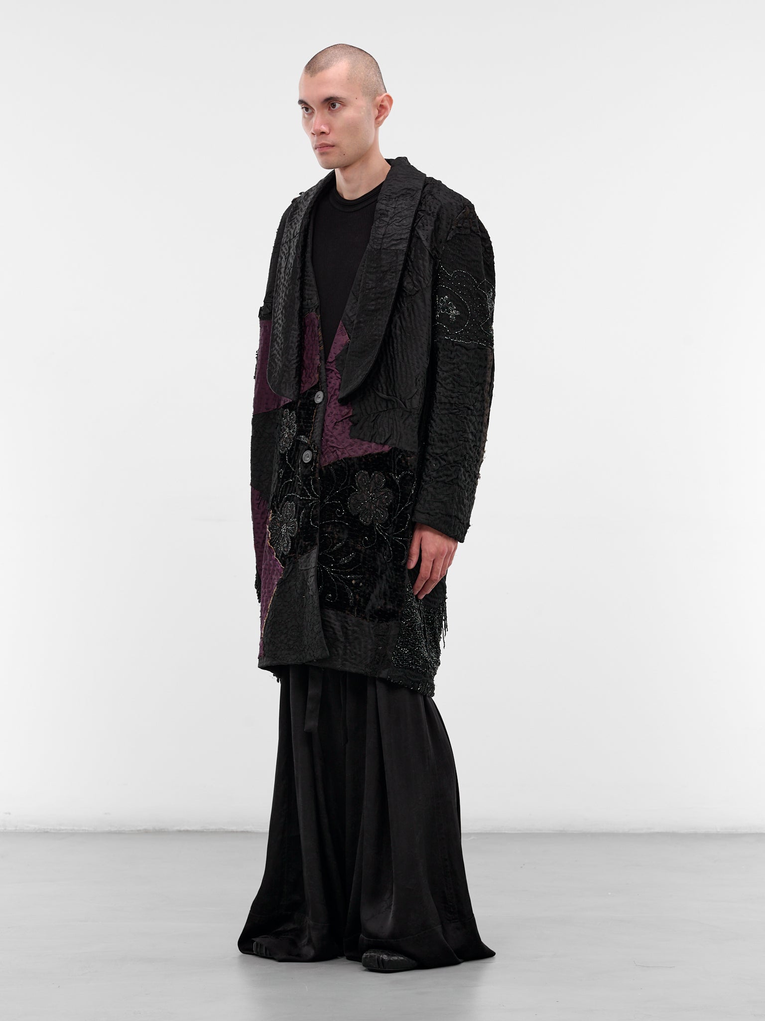 Black Patchwork Silk Finito Coat (170181-DARK)