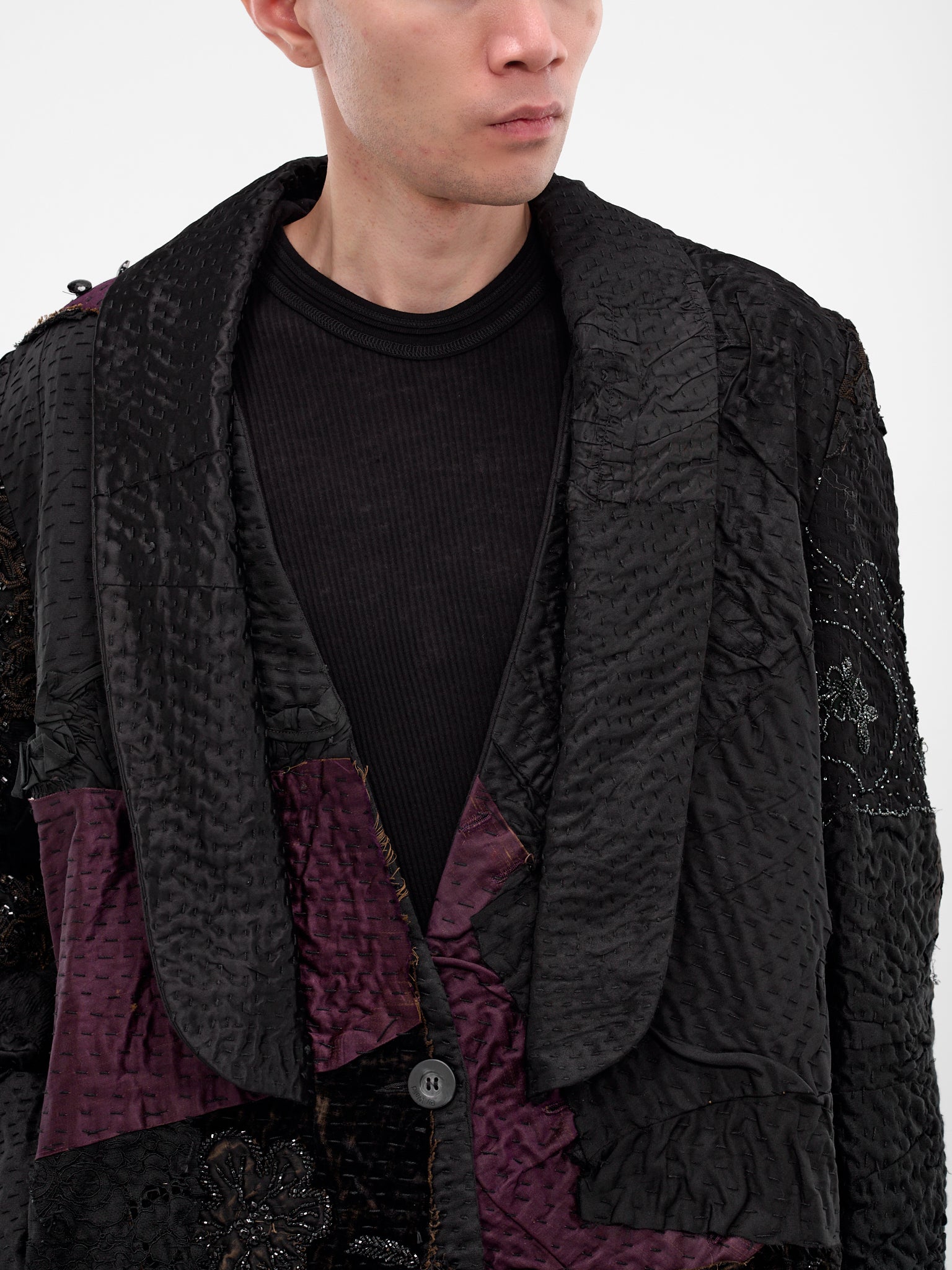 Black Patchwork Silk Finito Coat (170181-DARK)