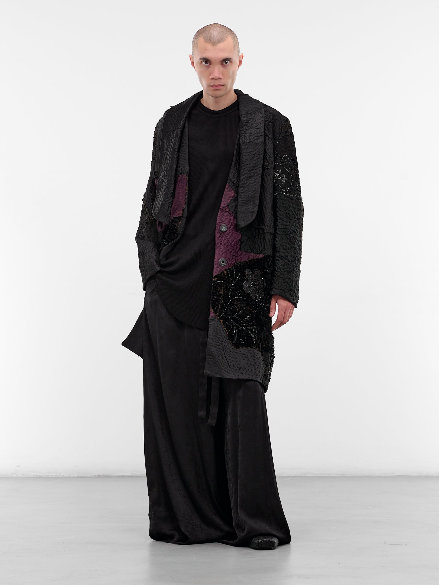 Black Patchwork Silk Finito Coat (170181-DARK)