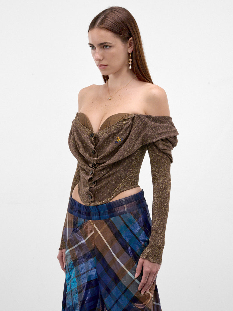 Bronze Off-Shoulder Ruched Corset (1803002V-Y0059-BRONZE)