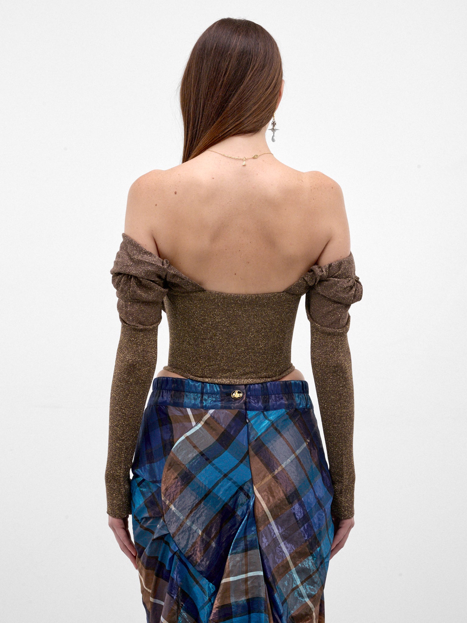 Bronze Off-Shoulder Ruched Corset (1803002V-Y0059-BRONZE)