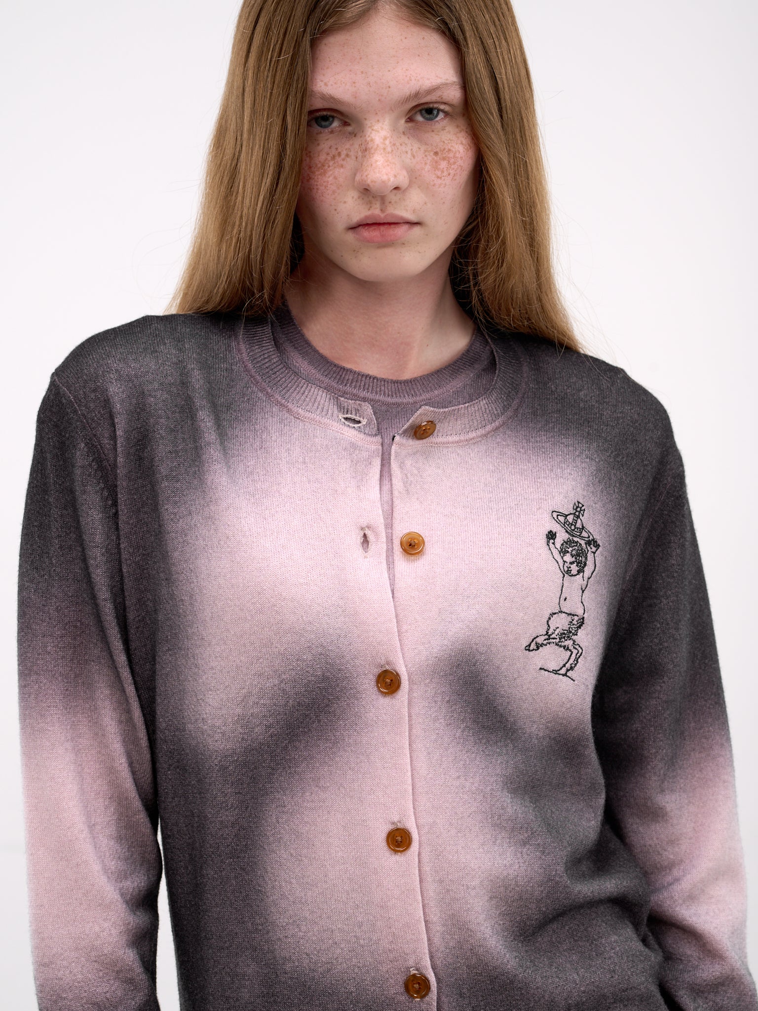 Elle Gradient Satyr Knit Cardigan (1803007H-Y004I-G401-PINK-BLACK)