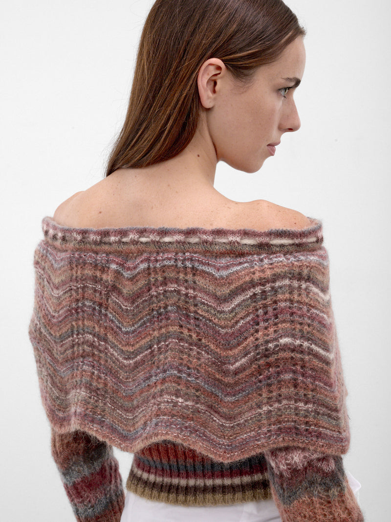 Off-Should Cape Cropped Knit Sweater (1803008R-Y005C-MULTI)