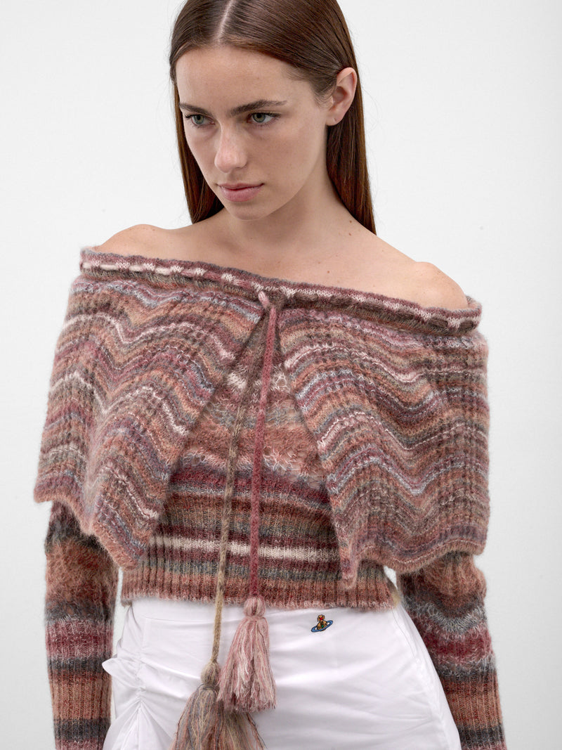 Off-Should Cape Cropped Knit Sweater (1803008R-Y005C-MULTI)