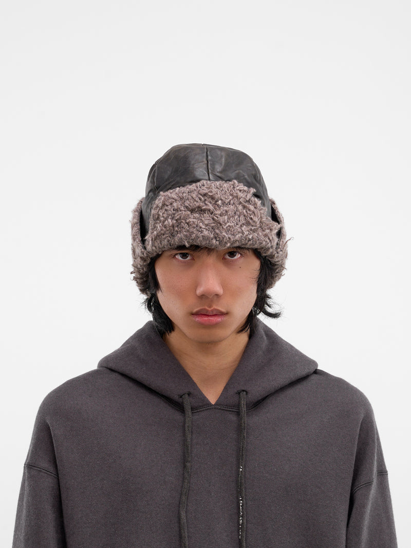 Horse Leather Cashmere Ushanka Hat (1903-GREY-BROWN)
