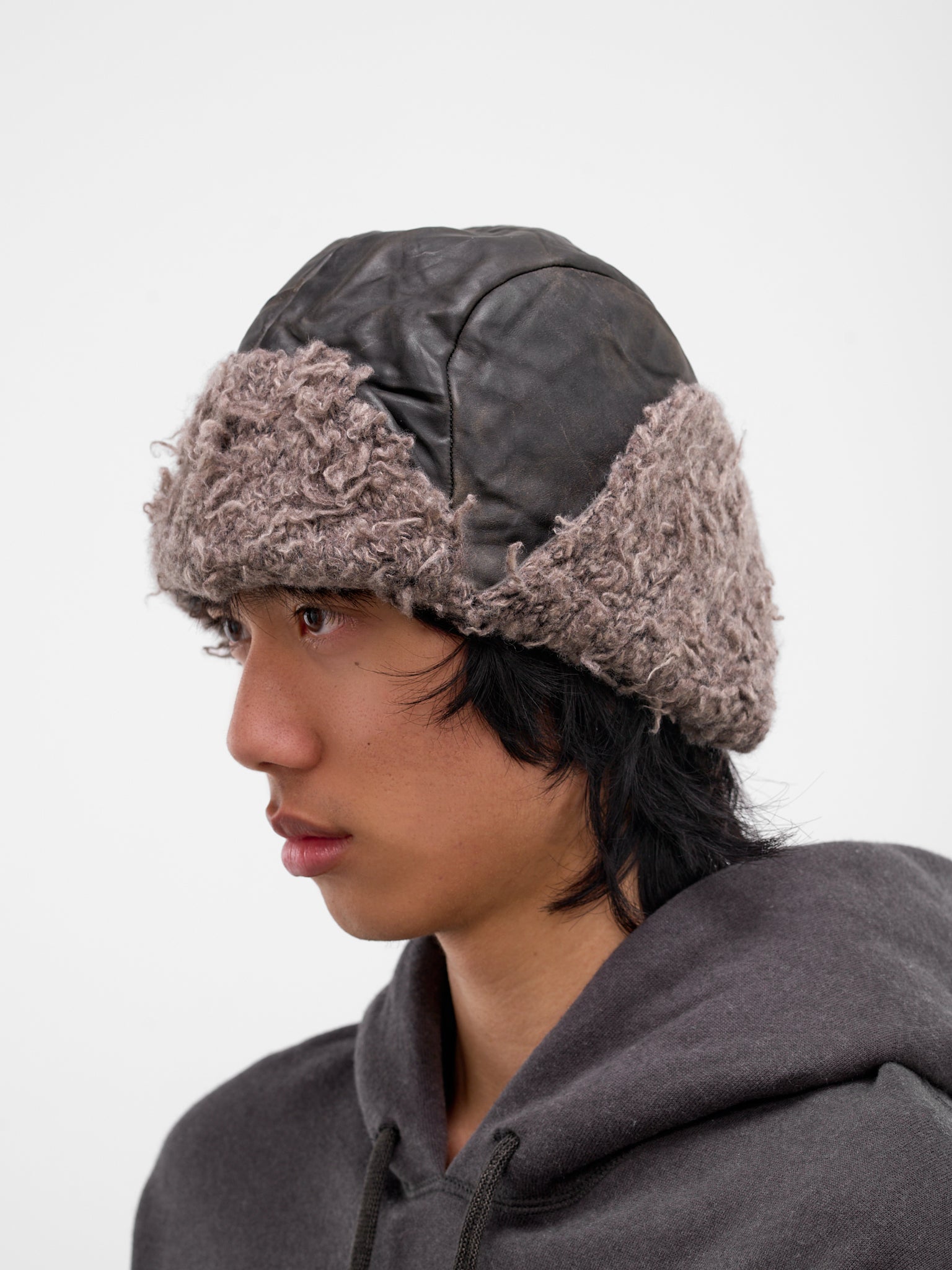 Horse Leather Cashmere Ushanka Hat (1903-GREY-BROWN)