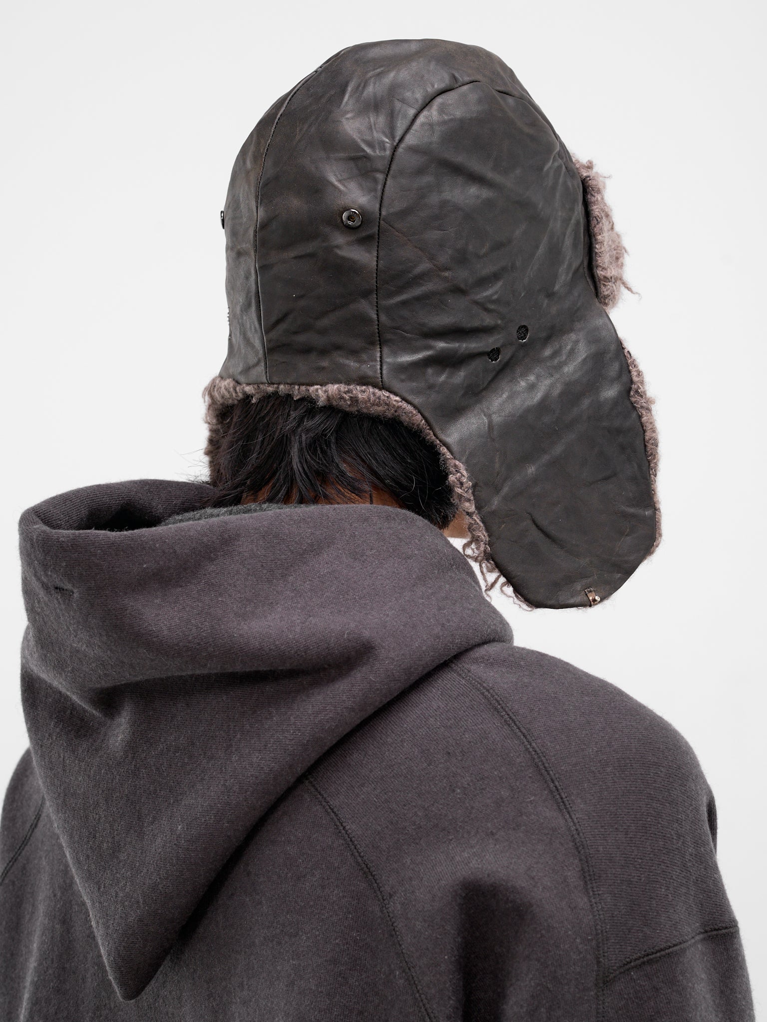 Horse Leather Cashmere Ushanka Hat (1903-GREY-BROWN)