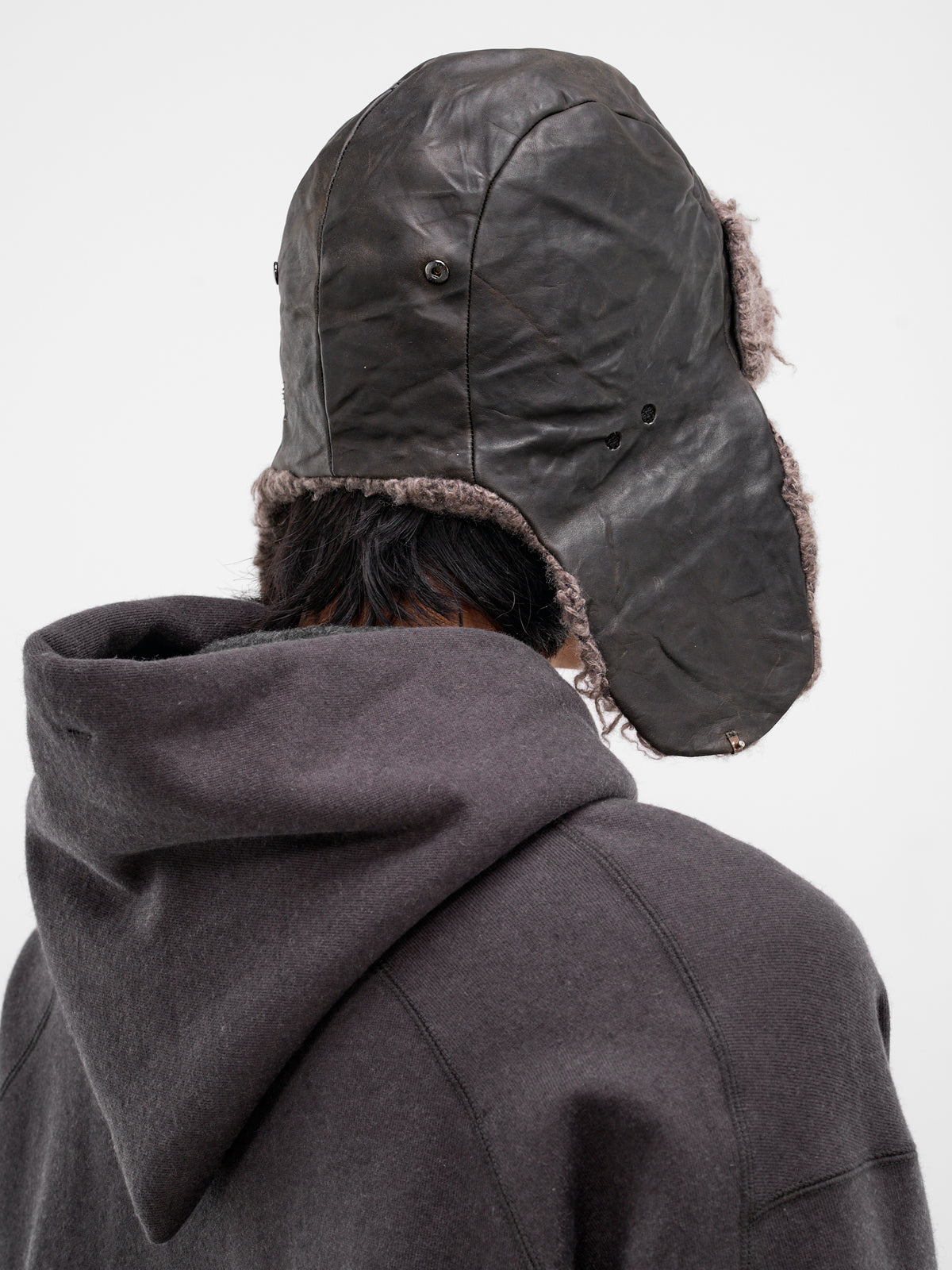 Horse Leather Cashmere Ushanka Hat (1903-GREY-BROWN)