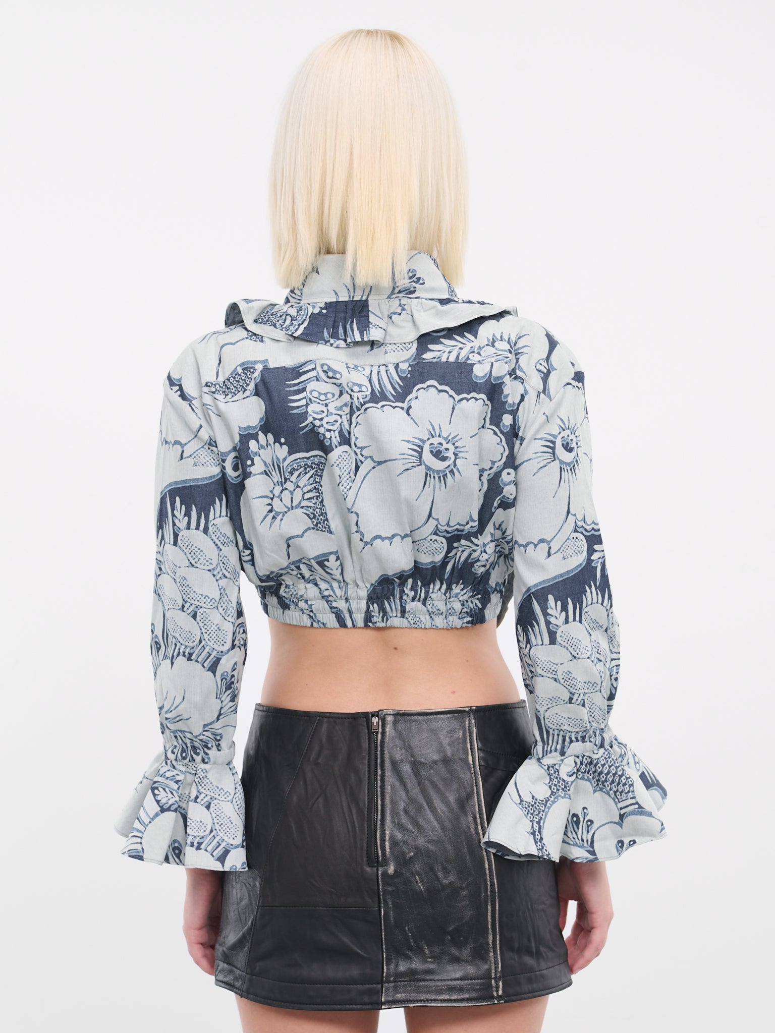 Floral Cropped Shirt (19050009-C0039-K208-BLUE-WHITE)