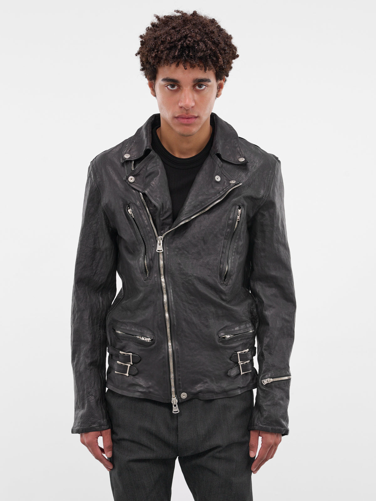 Blue Calf Leather Biker Jacket (1927-01-BLUE-BLACK)