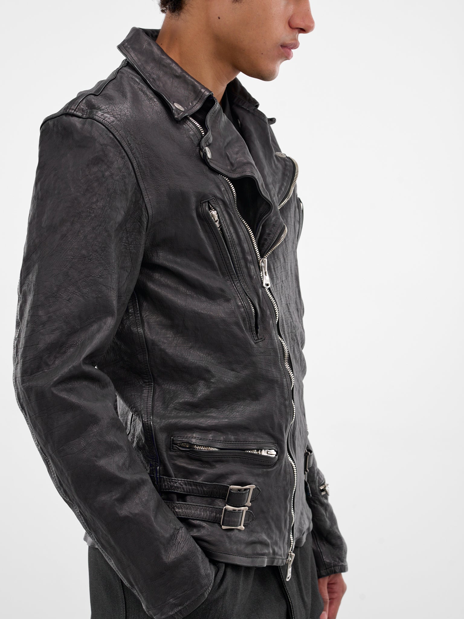 Blue Calf Leather Biker Jacket (1927-01-BLUE-BLACK)