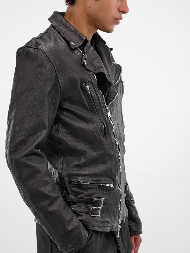 Blue Calf Leather Biker Jacket (1927-01-BLUE-BLACK)