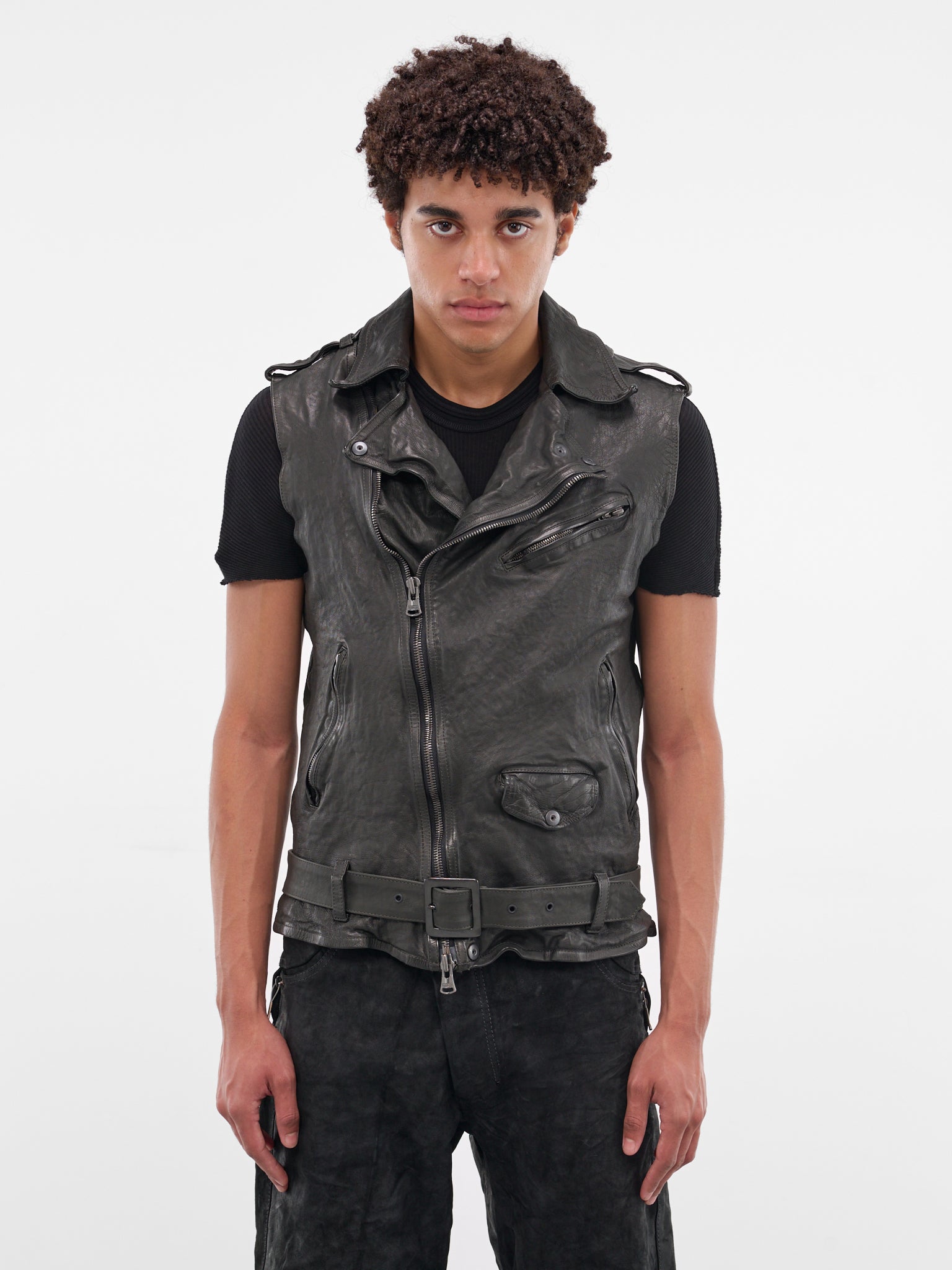 Green Calf Leather Biker Vest (1927-11-DARK-GREEN-BLACK)