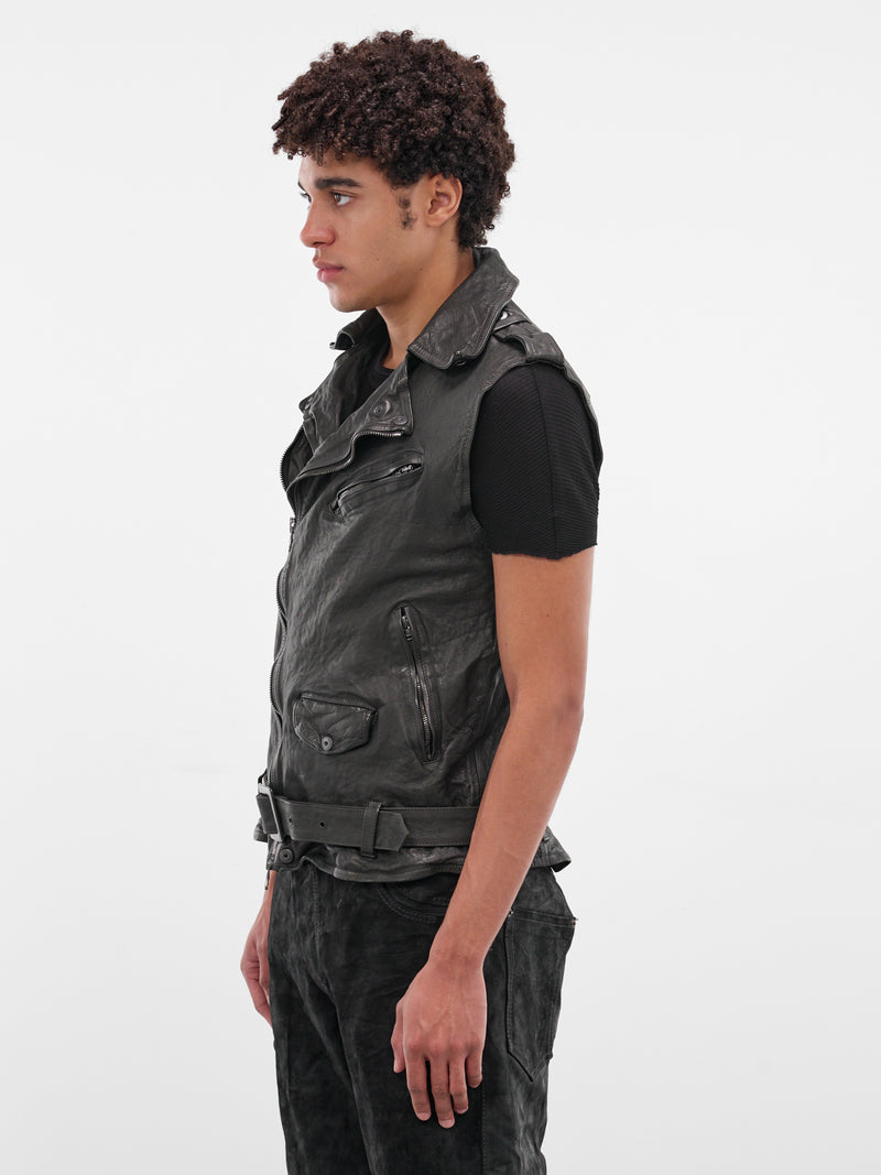 Green Calf Leather Biker Vest (1927-11-DARK-GREEN-BLACK)