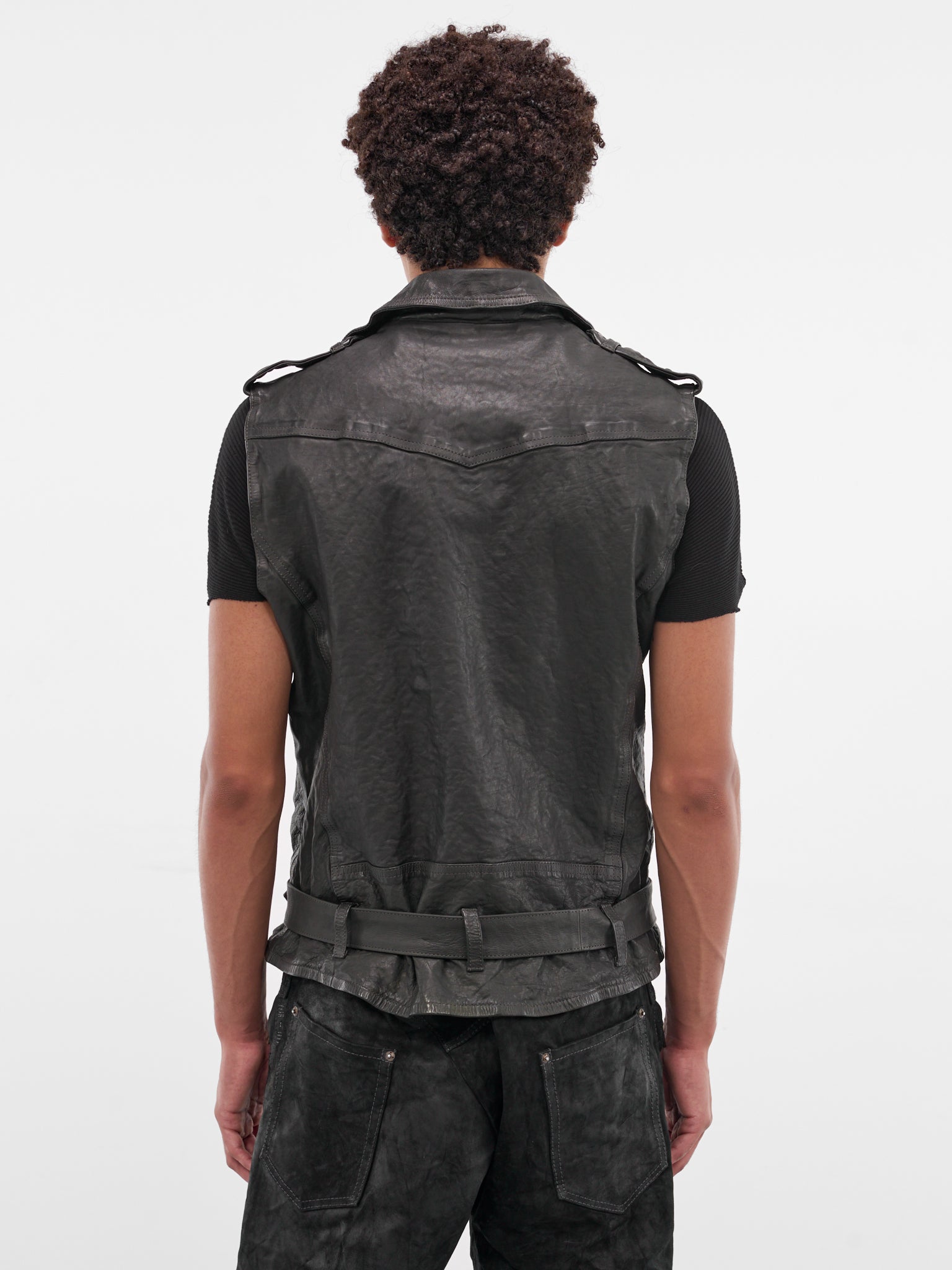 Green Calf Leather Biker Vest (1927-11-DARK-GREEN-BLACK)