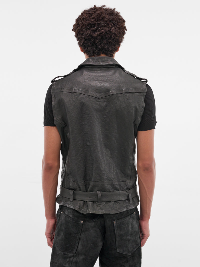 Green Calf Leather Biker Vest (1927-11-DARK-GREEN-BLACK)