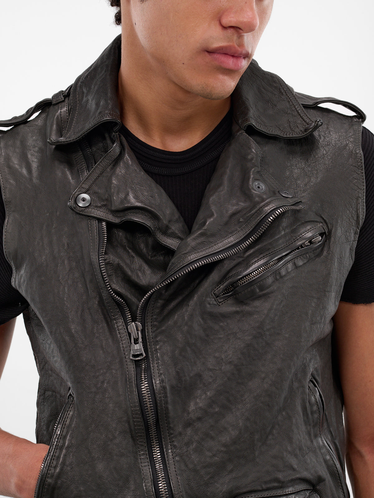 Green Calf Leather Biker Vest (1927-11-DARK-GREEN-BLACK)