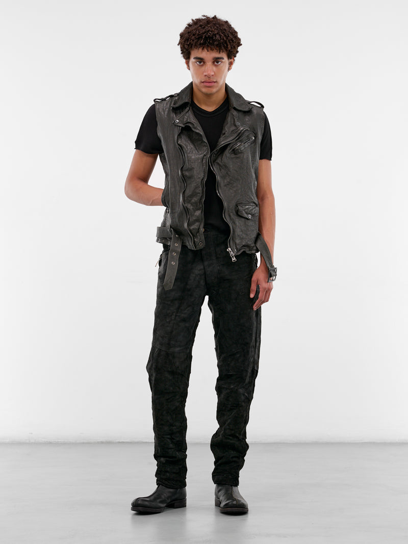 Green Calf Leather Biker Vest (1927-11-DARK-GREEN-BLACK)