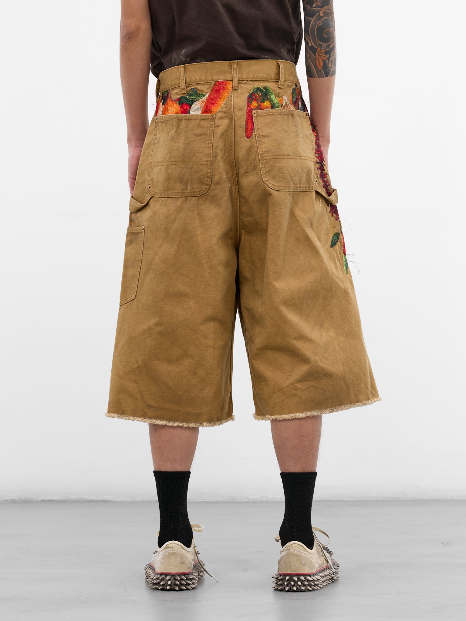 Beige Fruit Embroidery Carpenter's Shorts (19PT350-BEIGE)