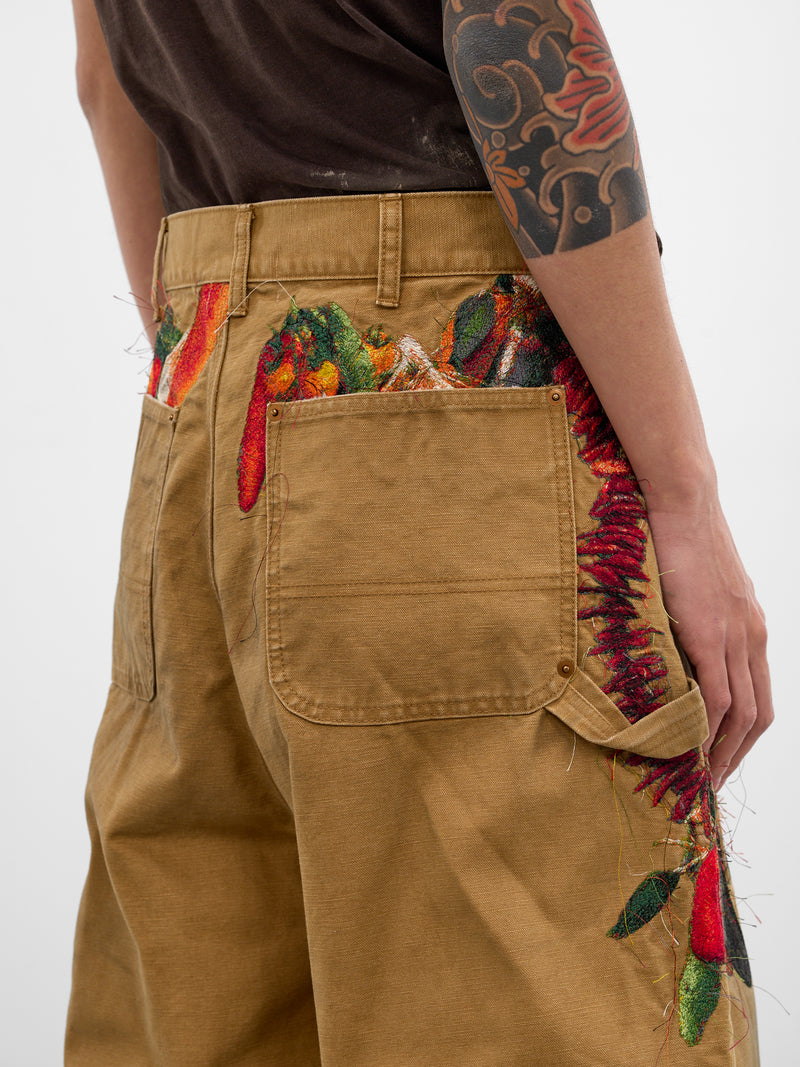 Beige Fruit Embroidery Carpenter's Shorts (19PT350-BEIGE)