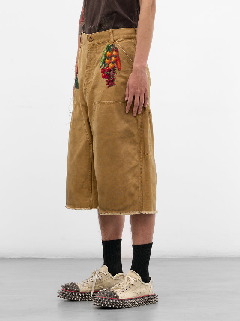 Beige Fruit Embroidery Carpenter's Shorts (19PT350-BEIGE)