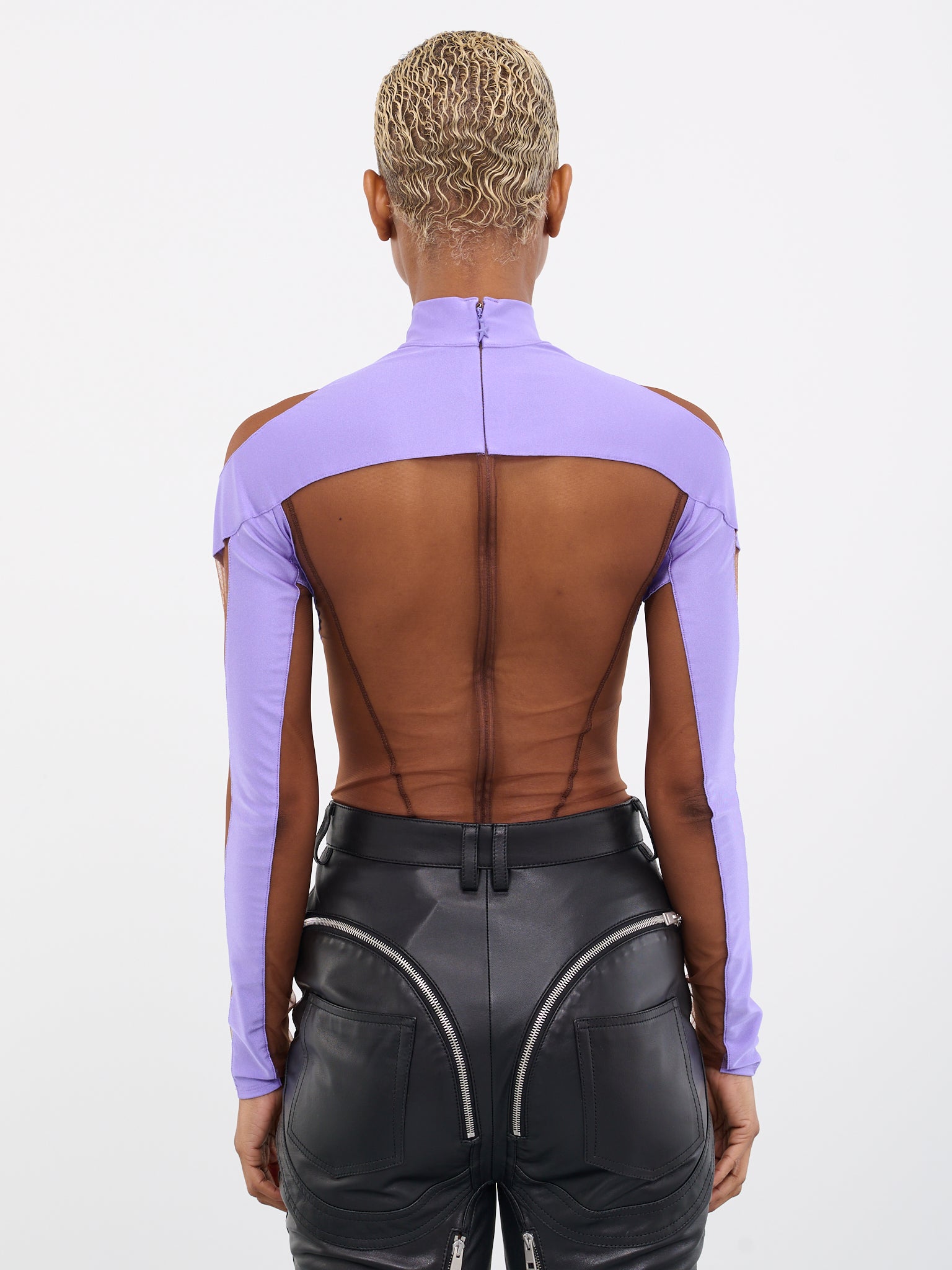 Mugler Illusion Stretch Bodysuit in Lilac & Nude 02