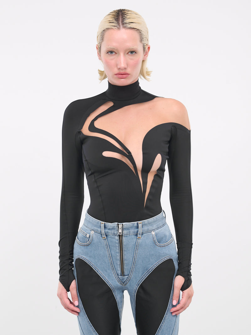 Swirly Bodysuit (1B00219842-BLACK-NUDE01)