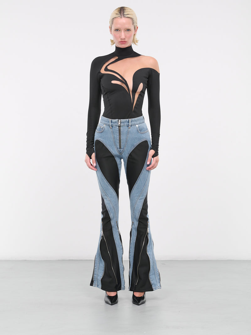 Swirly Bodysuit (1B00219842-BLACK-NUDE01)