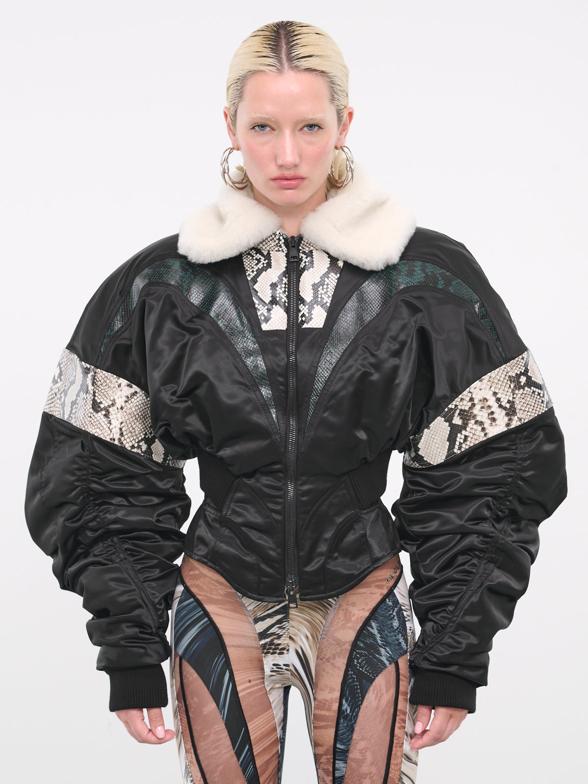 Ruched Bomber Blouson (1BL0106870-BLACK-ROCCIA-ECRU)