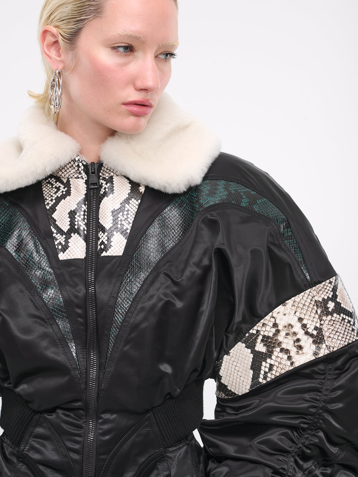Ruched Bomber Blouson (1BL0106870-BLACK-ROCCIA-ECRU)