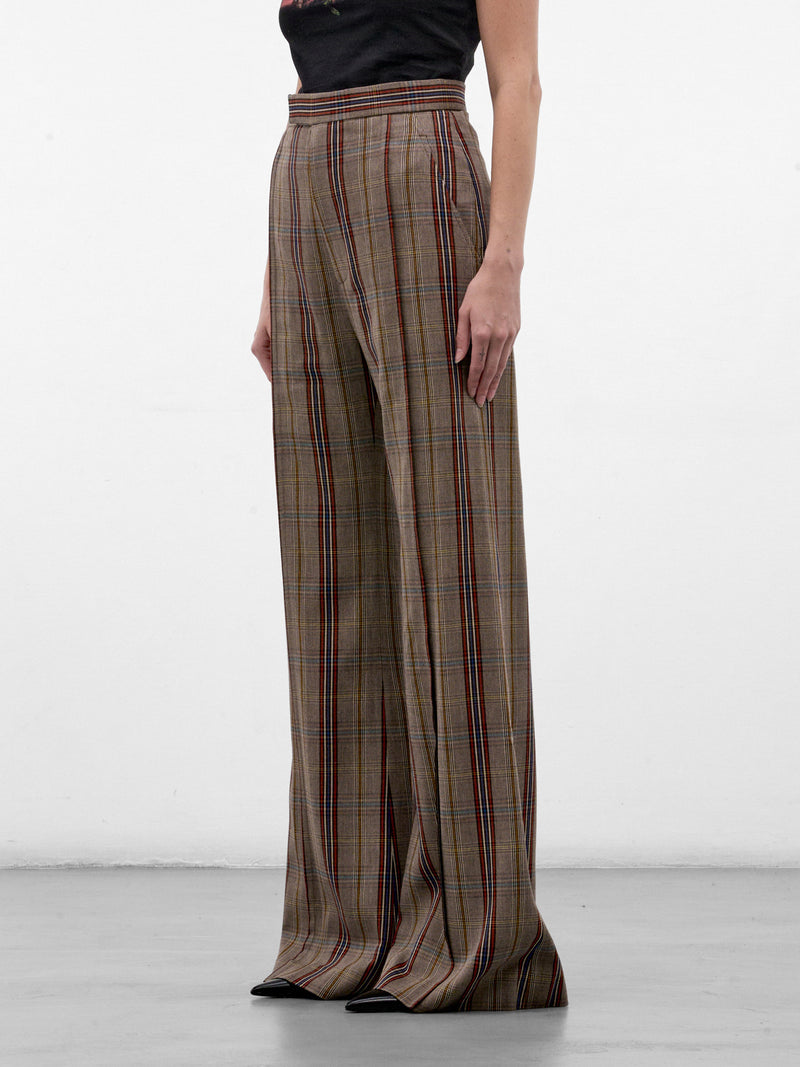 Tan Plaid Wide Flared Trousers (1F01001A-W01JH-MULTI)